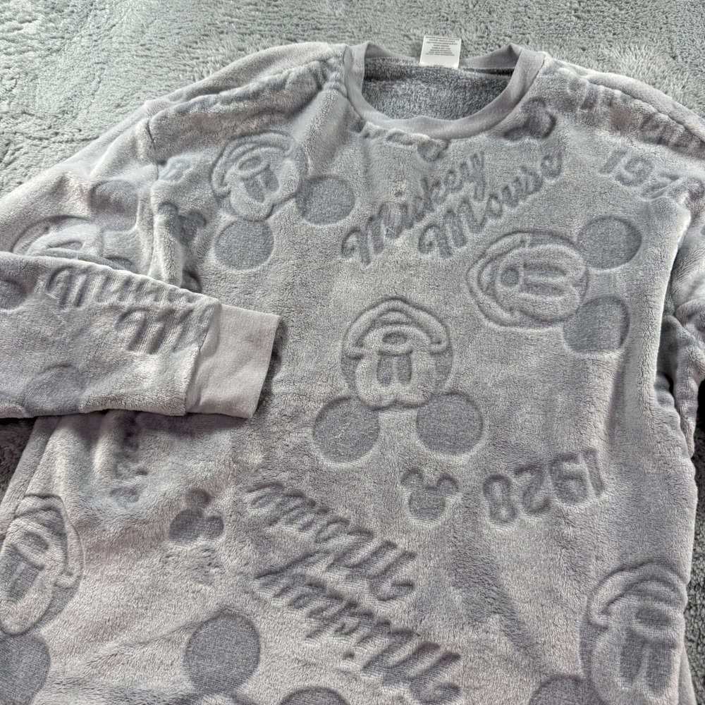 Disney Mickey Mouse Grey Embossed Fleece Sweatshirt XL 1928 Debossed Plush Top